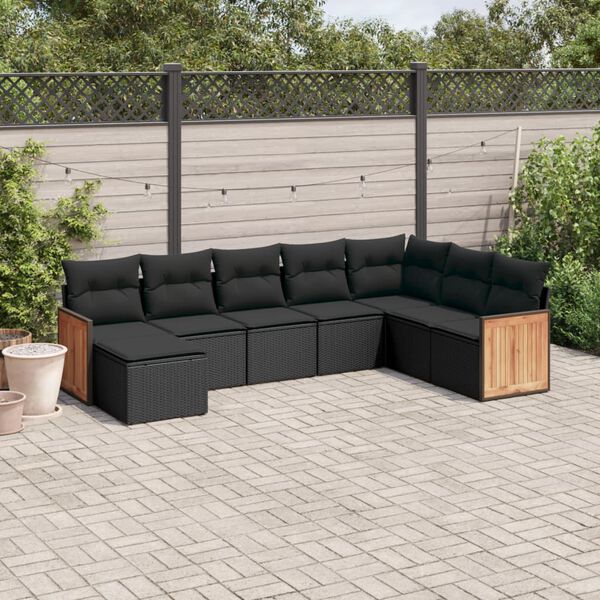 vidaXL 8 Piece Garden Sofa Set with Cushions Black Poly Rattan