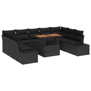 vidaXL Garden Sofa Set with Storage 10 pcs Black Poly rattan