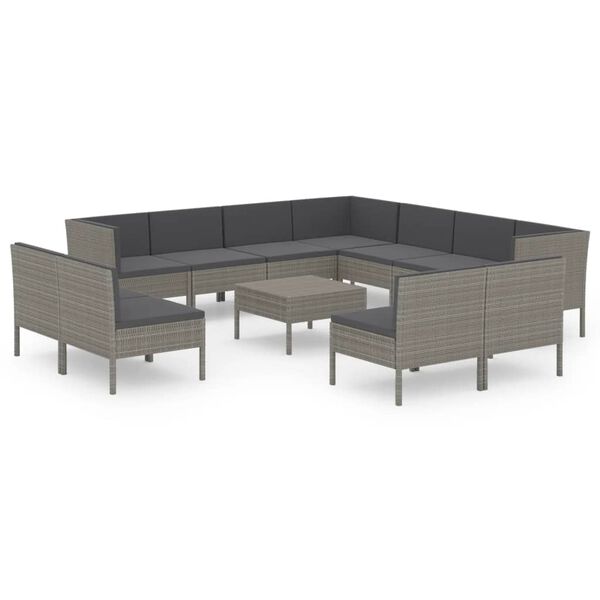 vidaXL 12 Piece Garden Lounge Set with Cushions Poly Rattan Grey