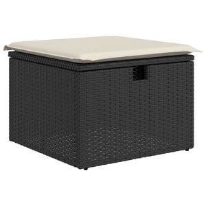 vidaXL Garden Stool with Cushion Black 55x55x37 cm Poly Rattan
