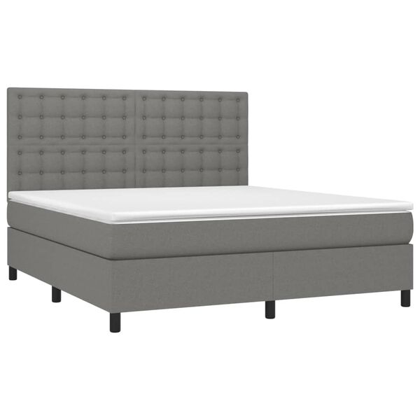 vidaXL Box Spring Bed with Mattress&LED Dark Grey 153x203 cm Queen Size Fabric