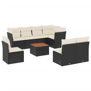 vidaXL 9 Piece Garden Sofa Set with Cushions Black Poly Rattan