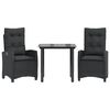 vidaXL 3 Piece Garden Dining Set with Cushions Black Poly Rattan