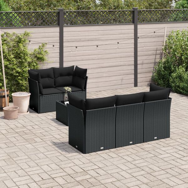 vidaXL 6 Piece Garden Sofa Set with Cushions Black Poly Rattan