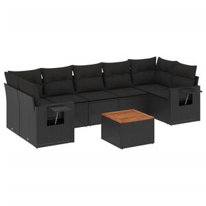 vidaXL 8 Piece Garden Sofa Set with Cushions Black Poly Rattan