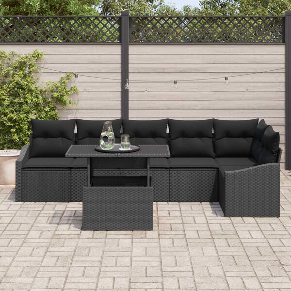 vidaXL Garden Sofa Set 7 pcs Black Poly Rattan & Powder-Coated Steel