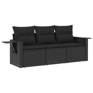 vidaXL 4 Piece Garden Sofa Set with Cushions Black Poly Rattan