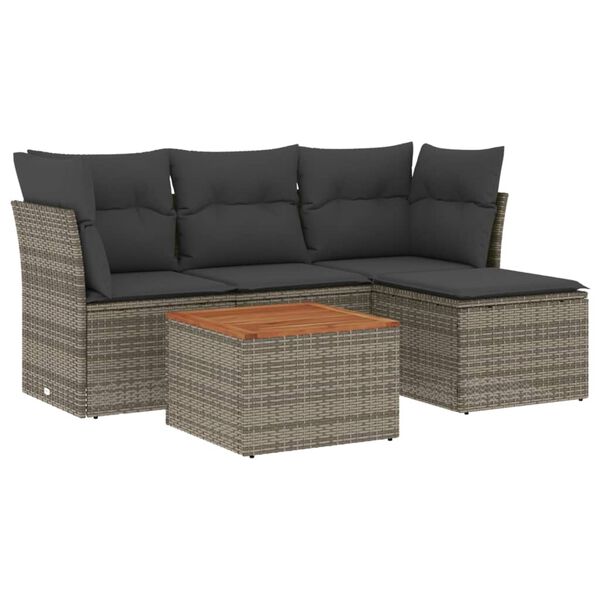 vidaXL 5 Piece Garden Sofa Set with Cushions Grey Poly Rattan