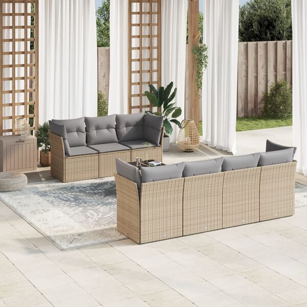 vidaXL 8 Piece Garden Sofa Set with Cushions Beige Poly Rattan