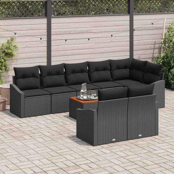 vidaXL Garden Sofa Set with Storage 9 pcs Black Poly Rattan