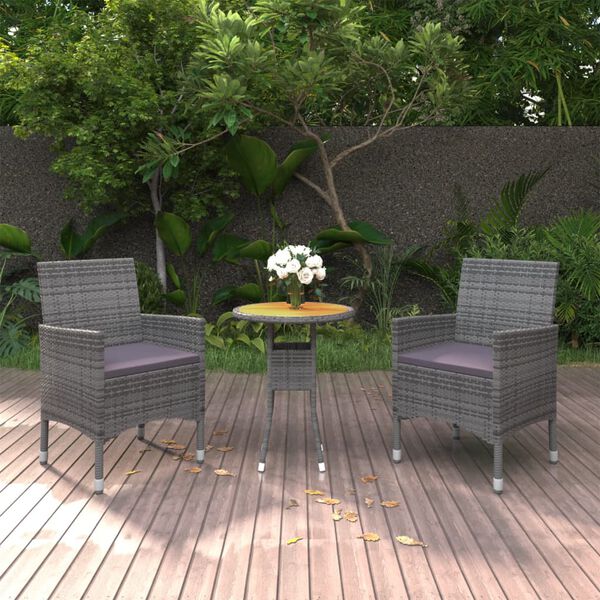 vidaXL 3 Piece Garden Dining Set Poly Rattan Grey
