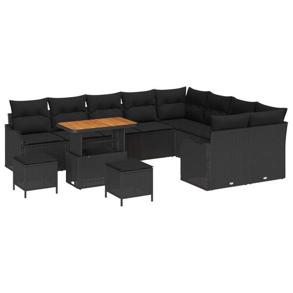 vidaXL Garden Sofa Set with Cushion 12 pcs Black Poly Rattan