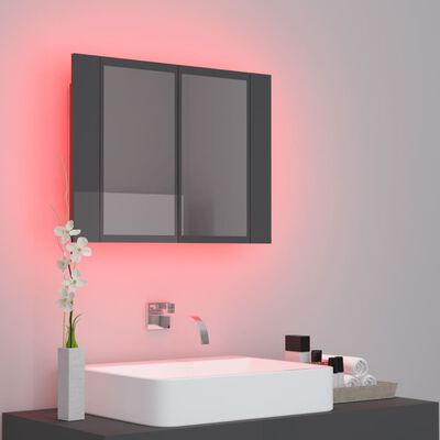 vidaXL LED Bathroom Mirror Cabinet High Gloss Grey 60x12x45 cm Acrylic