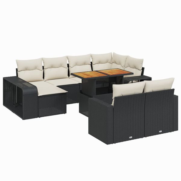 vidaXL 11 Piece Garden Sofa Set with Cushions Black Poly Rattan