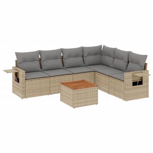 vidaXL 7 Piece Garden Sofa Set with Cushions Beige Poly Rattan