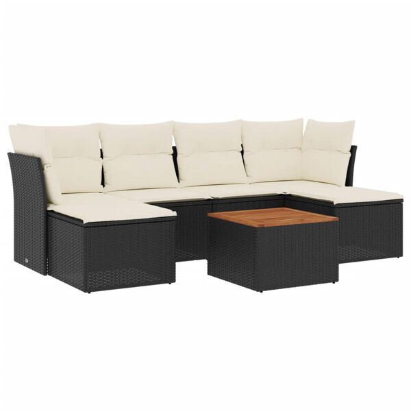 vidaXL 7 Piece Garden Sofa Set with Cushions Black Poly Rattan