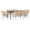 vidaXL 7 Piece Garden Dining Set with Cushions Brown Poly Rattan Glass
