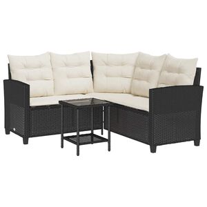 vidaXL Garden Sofa with Table&Cushions L-shaped Black Poly Rattan