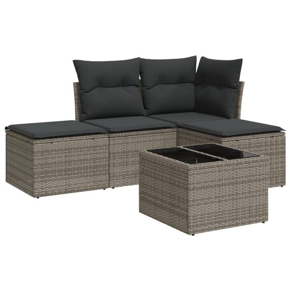 vidaXL 5 Piece Garden Sofa Set with Cushions Grey Poly Rattan