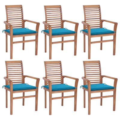 vidaXL Dining Chairs 6 pcs with Blue Cushions Solid Teak Wood
