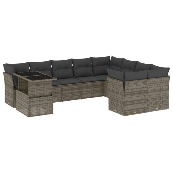 vidaXL 10 Piece Garden Sofa Set with Cushions Grey Poly Rattan