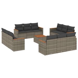 vidaXL 13 Piece Garden Sofa Set with Cushions Grey Poly Rattan