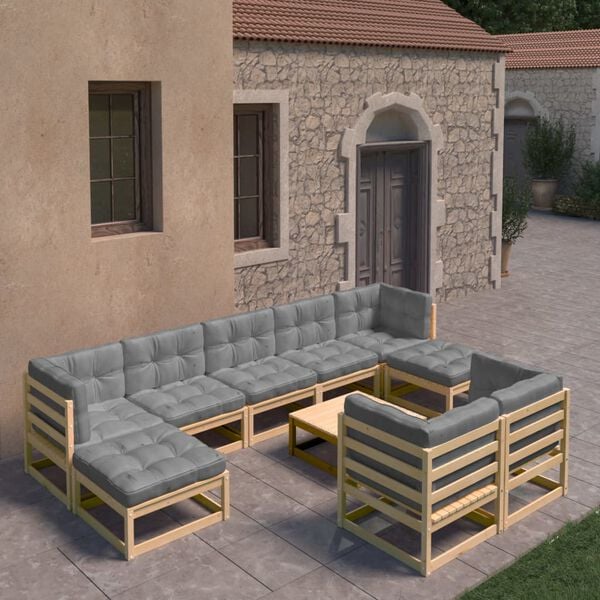 vidaXL 10 Piece Garden Lounge Set with Cushions Solid Pinewood