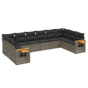 vidaXL 10 Piece Garden Sofa Set with Cushions Grey Poly Rattan