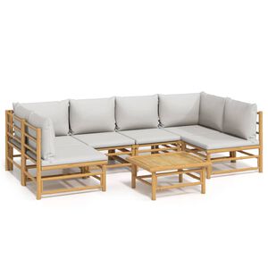 vidaXL 7 Piece Garden Lounge Set with Light Grey Cushions Bamboo