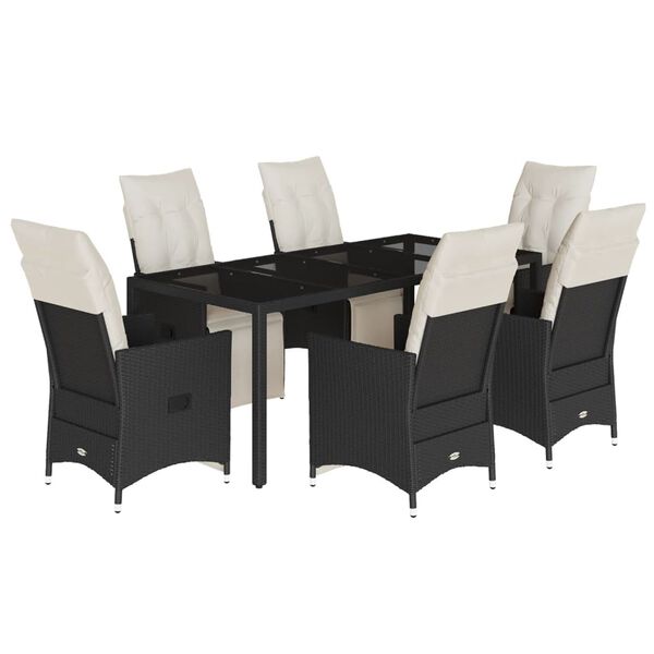vidaXL 7 Piece Garden Dining Set with Cushions Black Poly Rattan