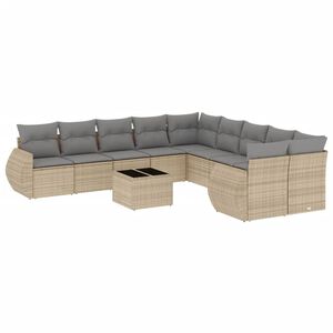vidaXL 11 Piece Garden Sofa Set with Cushions Beige Poly Rattan