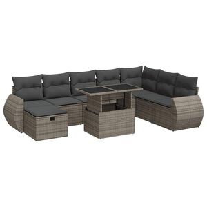 vidaXL 9 Piece Garden Sofa Set with Cushions Grey Poly Rattan