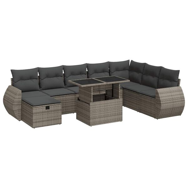 vidaXL 9 Piece Garden Sofa Set with Cushions Grey Poly Rattan