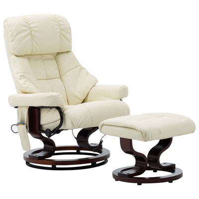 vidaXL Massage Reclining Chair Cream Faux Leather and Bentwood
