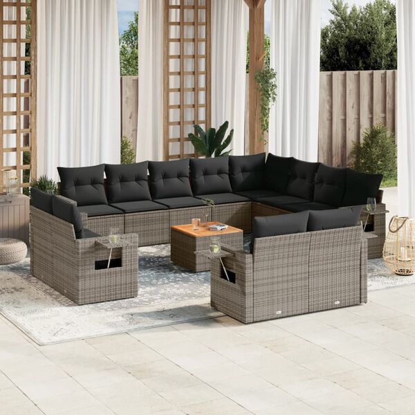 vidaXL 13 Piece Garden Sofa Set with Cushions Grey Poly Rattan