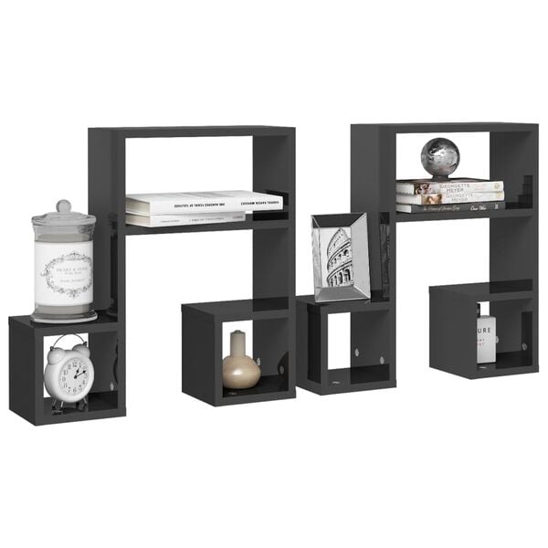 vidaXL Wall Shelf 2 pcs High Gloss Grey 50x15x50 cm Engineered Wood