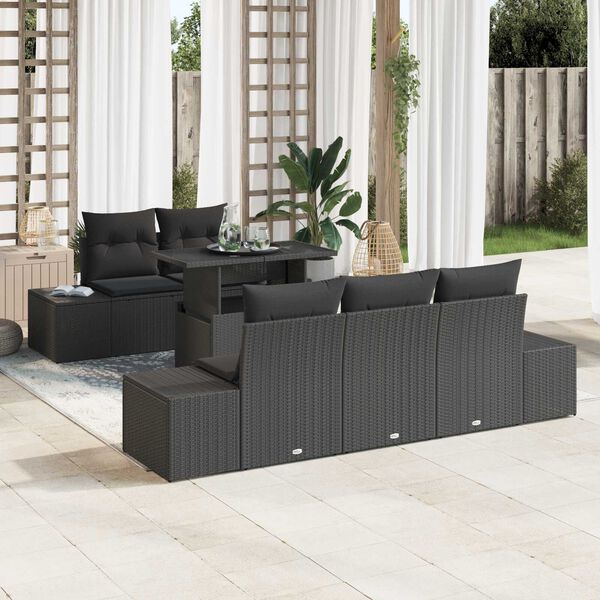 vidaXL Garden Sofa Set 6 pcs Black Poly Rattan & Powder-Coated Steel