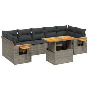 vidaXL 8 Piece Garden Sofa Set with Cushions Grey Poly Rattan