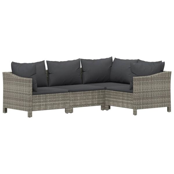 vidaXL 4 Piece Garden Lounge Set with Cushions Grey Poly Rattan
