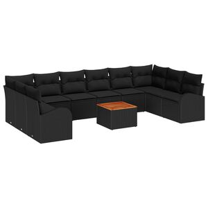 vidaXL Garden Sofa Set with Storage 11 pcs Black Poly Rattan