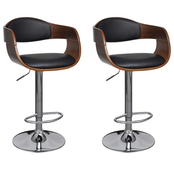 vidaXL Bar Stools 2 pcs Black Bent Wood and Faux Leather