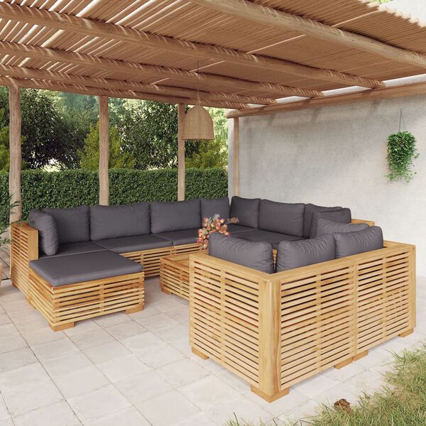 vidaXL 10 Piece Garden Lounge Set with Cushions Solid Teak Wood