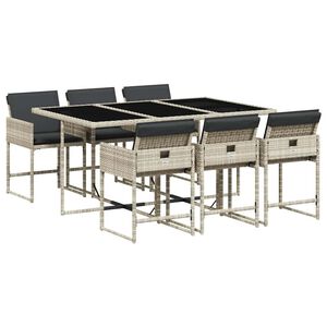vidaXL 7 Piece Garden Dining Set with Cushions Light Grey Poly Rattan