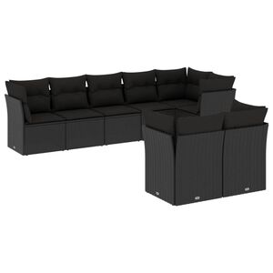 vidaXL 8 Piece Garden Sofa Set with Cushions Black Poly Rattan