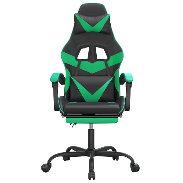 vidaXL Gaming Chair with Footrest Black and Green Faux Leather