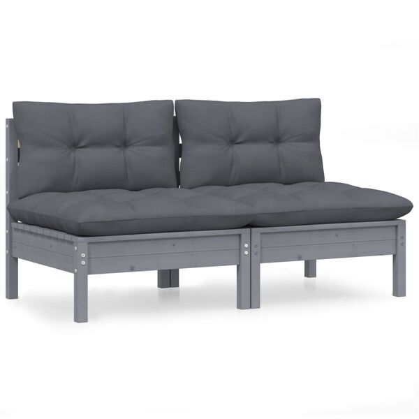 vidaXL 2-Seater Garden Sofa with Anthracite Cushions Solid Wood Pine