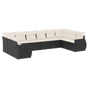 vidaXL 10 Piece Garden Sofa Set with Cushions Black Poly Rattan