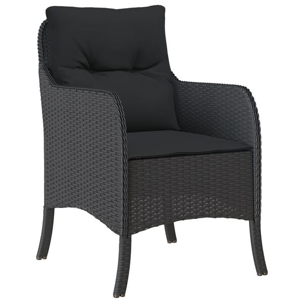 vidaXL Garden Chairs with Cushions 2 pcs Black Poly Rattan
