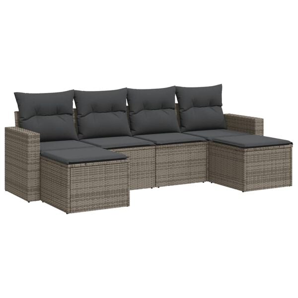 vidaXL 6 Piece Garden Sofa Set with Cushions Grey Poly Rattan