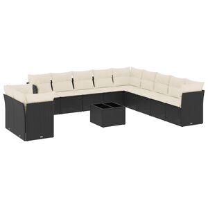 vidaXL 12 Piece Garden Sofa Set with Cushions Black Poly Rattan